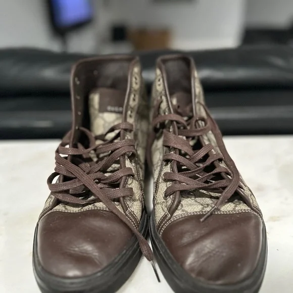 Gucci Brown/Grey GG Canvas High Top Sneakers Size 40 - Picture 6 of 9